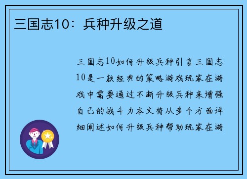 三国志10：兵种升级之道